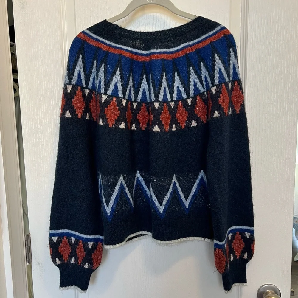 Anthropologie x Sundry Navy Orange fair isle Sweater - Picture 4 of 9